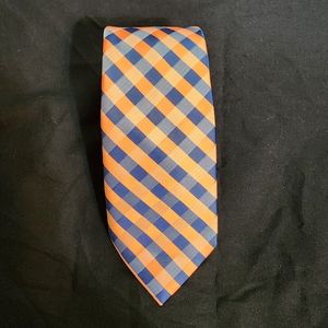 Vintage US Polo Tie, 100% polyester, blue & orange cross strip 58x3 inch, skinny
